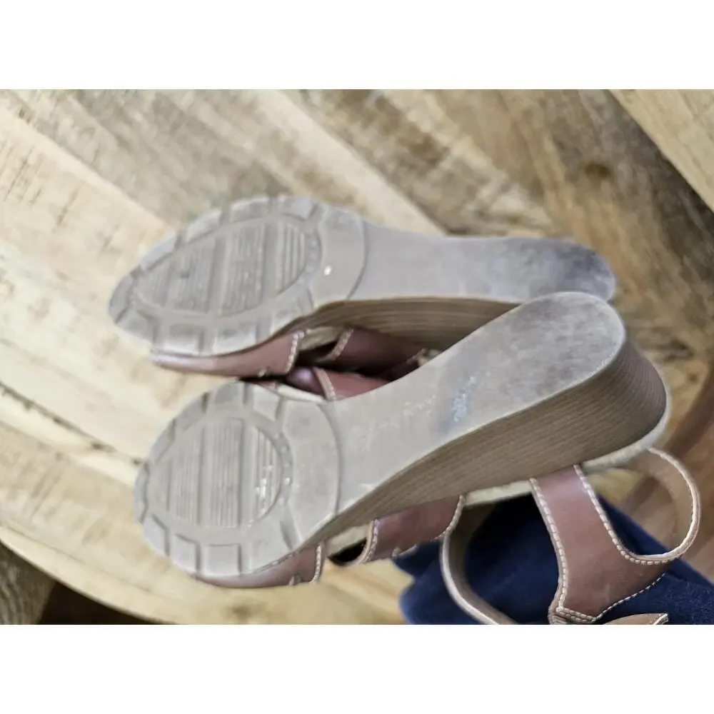 Eddie Bauer Sandals Women's Wedge Leather‎ 9 Stitched Bohemian Beach Vacation